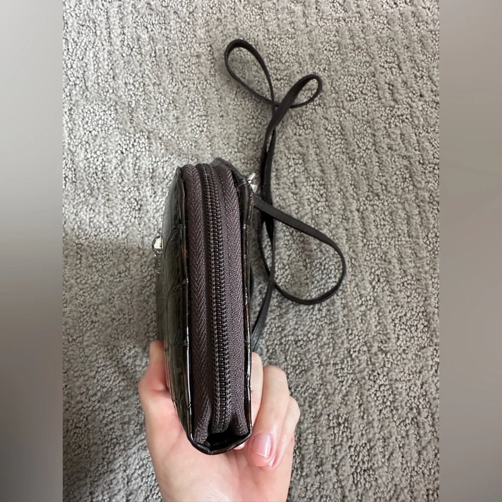 Brighton Brown Croc Embossed Leather Organizer Crossbody Wallet Purse